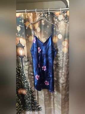 Secret Treasures Blue Satin Floral Slip Dress